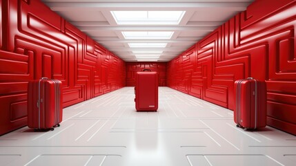 Sticker - A red hallway with three suitcases, AI