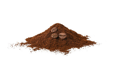 Wall Mural - Pile of coffee powder with beans isolated on white background