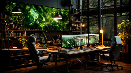 Poster - computer monitor with green plant, computer game