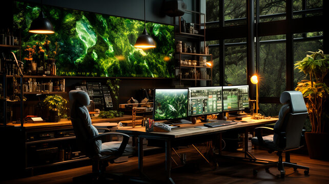 computer monitor with green plant, computer game