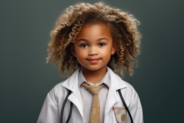 Poster - A young girl dressed in a doctor's coat and tie. This image can be used to depict a child's interest in the medical field or for educational purposes.