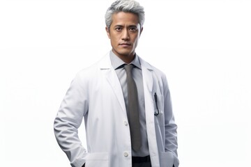 Poster - A professional man wearing a white lab coat and tie. This image can be used to represent a scientist, doctor, or researcher in various settings.