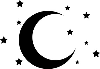 vector illustration of the moon and stars on a transparent background