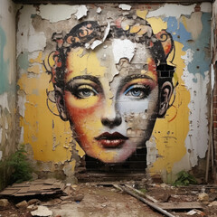Wall Mural - portrait of a girl grunge graffiti urban - by generative ai