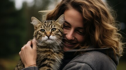 Sticker - Girl holding a cat