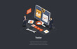 Software Testing And IT Professions. Developers Team Solving Errors, Bugs, Quality Assurance. IT Specialists Tester Team Searching For Bugs In Code, Correct Errors. Isometric 3d Vector Illustration