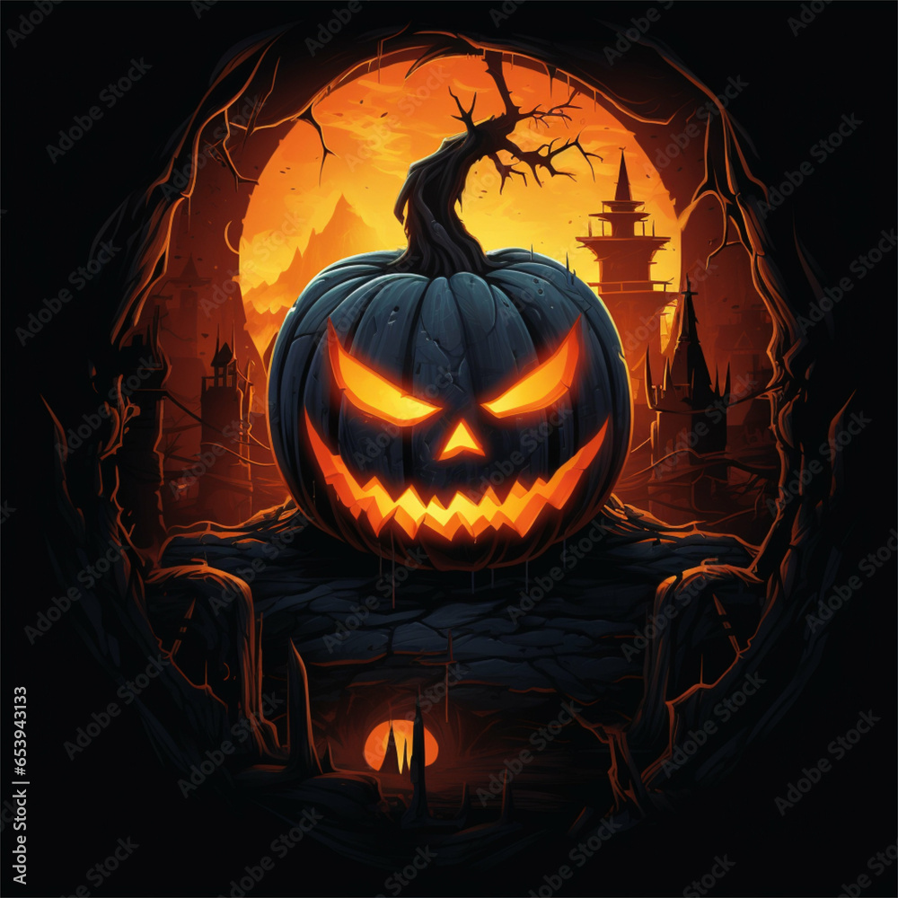 ภาพประกอบ Stock Spooky Pumpkin Stock Photo Eerie Halloween JackO