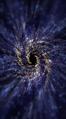 Wall Mural - Vertical video - space sci-fi background. A spiral vortex of gold and blue galaxy stars and particles. Seamlessly looping, HD science motion background animation.