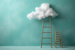 © Creative Factory - Picture with a ladder leading to the clouds,minimal composition,pastel light blue background.