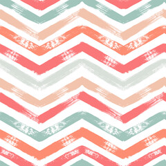 Wall Mural - Watercolor zigzag stripes seamless vector pattern, Christmas decor background. Abstract chevron brush texture lines, striped pastel lines print.