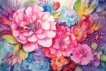 Vibrant Floral Illustration With A Watercolor Aesthetic. Generative AI