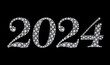 2024 Happy New Year greeting banner. Diamonds numeral 2024 on the black background.  