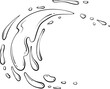 Splashes of water or paint. Spray of fountain. Vector illustration in hand drawn sketch doodle style. Line art liquid with drops isolated on white. Dripping liquid motion. Abstract semicircle shapes