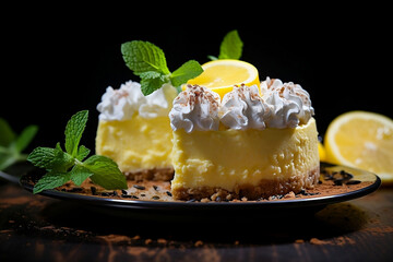 Wall Mural - Cheesecake with lemon and white cream.