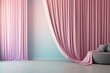 Empty wall with silk curtains in pastel room. Template for product presentation. Living, gallery, studio, office concept. Generative AI
