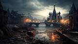 Fototapeta Londyn - Post apocalypse in destroyed Moscow, apocalyptic fiction scene after world war