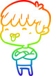 rainbow gradient line drawing of a boy sticking out tongue