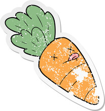 Distressed Sticker Of A Cartoon Dead Carrot