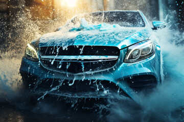 Wall Mural - Car washing concept. Background with selective focus and copy space