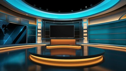 Tv studio. News room. Studio Background. Newsroom bakground. Backdrop for any green screen or chroma key video production. Loop. 3D rendering. 