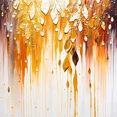 Wall Mural - Luxury interior wall art. Abstract autumn rain. Gold and colorful