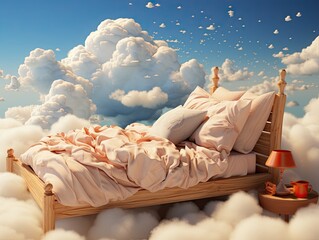 Wall Mural - a fluffy bed on the clouds like in a dream can be use for illustration, presentation, wallpaper