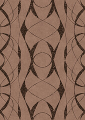 Wall Mural - Hand-drawn unique abstract symmetrical seamless ornament. Brown on a light brown background. Paper texture. Digital artwork, A4. (pattern: p10-3d)