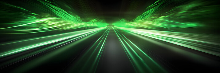 Wall Mural - Green Light Trails with Motion Effect. High Speed Light Effect. Long Exposure