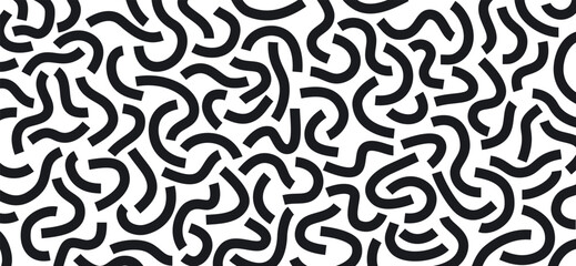 Aufkleber - Monochrome doodle pattern. Funny monochrome pattern. Curved lines on white background.