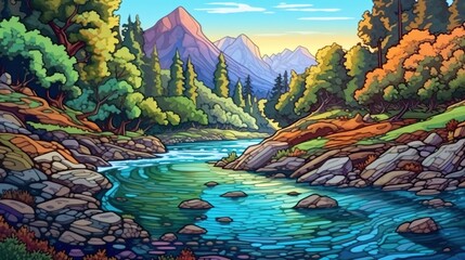 Wall Mural - Peaceful river valleys. Fantasy concept , Illustration painting.