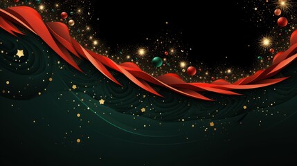 Wall Mural - abstract green red christmas decoration background with snowflakes and geometrical wave shapes. part