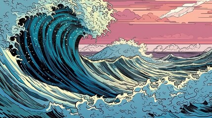 Wall Mural - Majestic ocean waves crashing. Fantasy concept , Illustration painting.