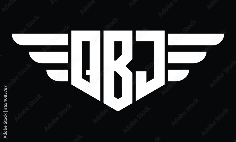 QBJ three letter logo, creative wings shape logo design vector template ...