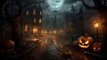 Fantastic Halloween Interior With Border And Background Template