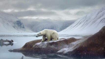 Wall Mural - Polar Bear in An Iceless land. Generative AI image weber.