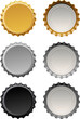 illustrierte Kronenkorken mit Vorder und Rückseite in den Farben Messing, Silber und Schwarz