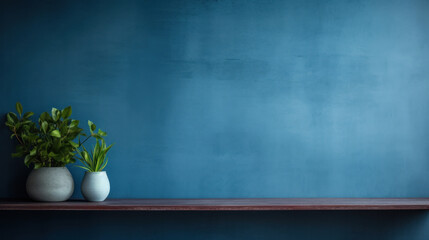 dark blue grunge wall with table and vase