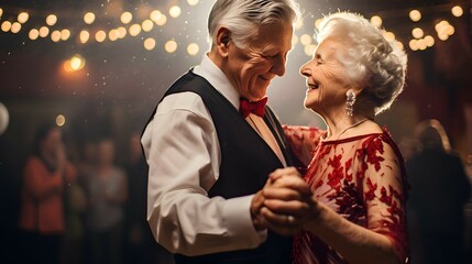 senior couple dancing in a party