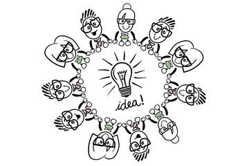 Poster - Digital png illustration of bulb with idea text and many people around on transparent background