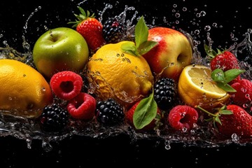 Wall Mural - Photo of various fruites with water splashes.