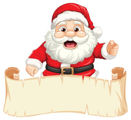 Poster - Cheerful Santa Claus with Empty Paper Roll for Banner