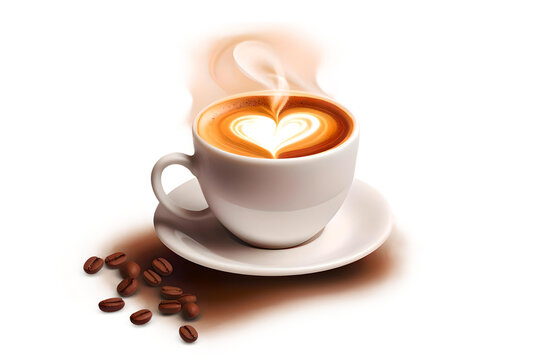 Loving Coffee Cup Of Coffee With Heart Sign Isolated On a Transparent Background, Generative AI