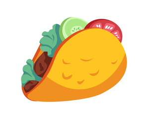 Wall Mural - Mexican food, taco with vegetables and meat vector