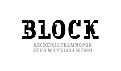 Aufkleber - Slab serif font alphabet, cutting block letters from A - Z and numbers from 0 - 9, vector illustration 10EPS
