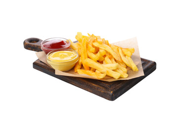 Wall Mural - PNG French fries with sauces isolated on white background.