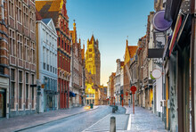 Scenic Cityscape With A Nice Medieval Fairytale Town In Morning, Bruges, Belgium