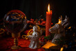 Concept of magical rite at Christmas, New Year or winter time. Prediction on a fate. Fatum
