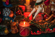 Concept of magical rite at Christmas, New Year or winter time. Prediction on a fate. Fatum