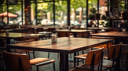 Aufkleber - Cozy cafe interior with tables and chairs.
