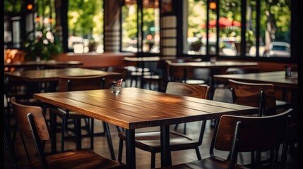 Aufkleber - Cozy cafe interior with tables and chairs.